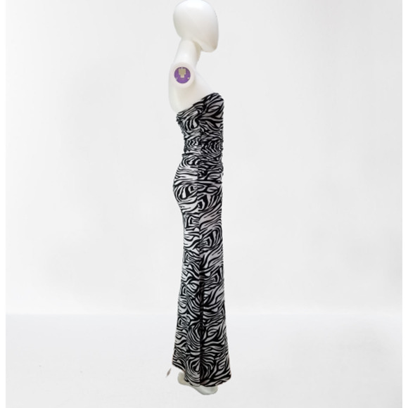 Women's Zebra Print Super Sexy Fit Bodycon Full Length Maxi Dress, Size: S New - Picture 4 of 9